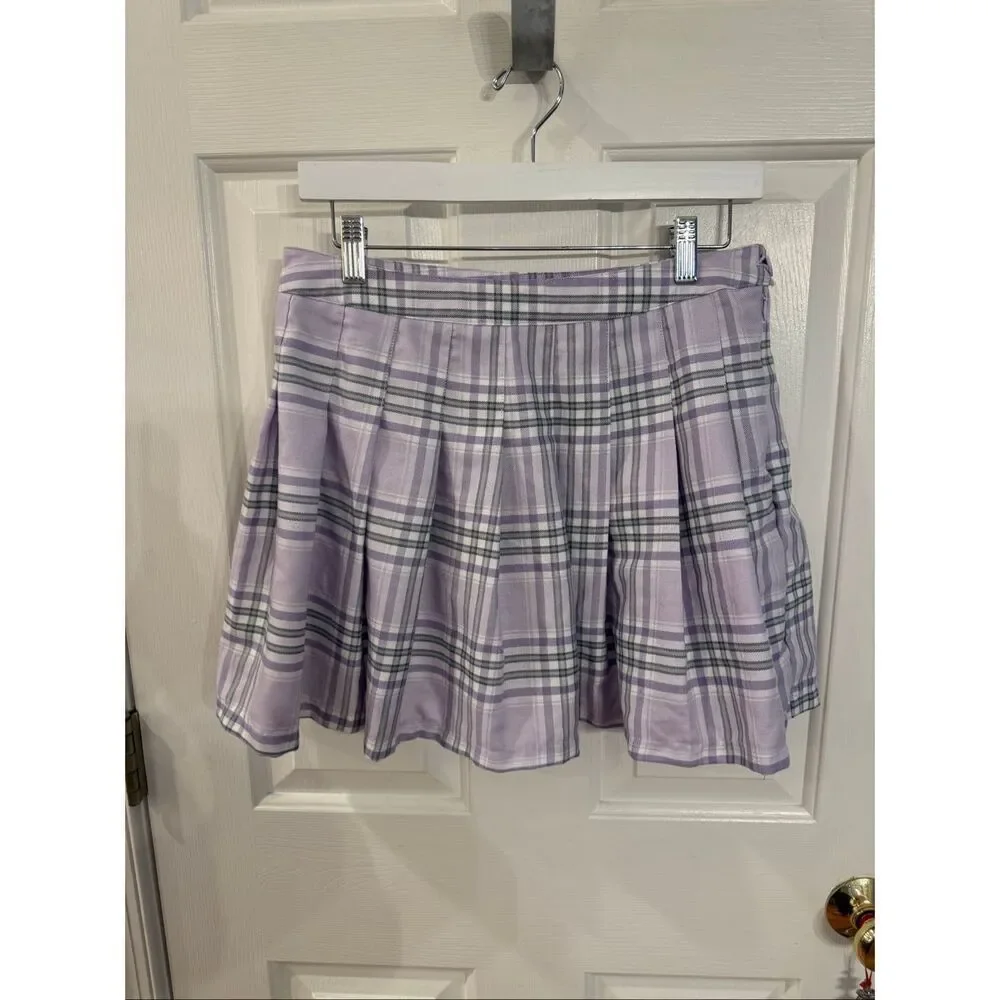 Forever 21 Lavender Plaid School Girl Mini Skirt sz L EUC Clueless